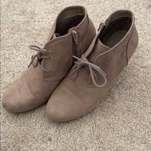 Brown wedge booties